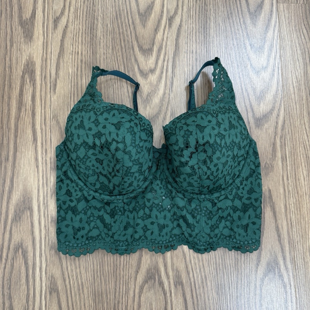 Victoria's Secret Emerald Green Lace Longline Bra